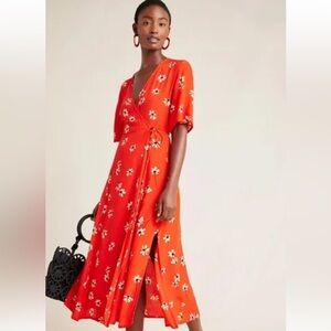 ANTHROPOLOGIE / FAIRHFUL THE BAND Floral Red Wrap Dress